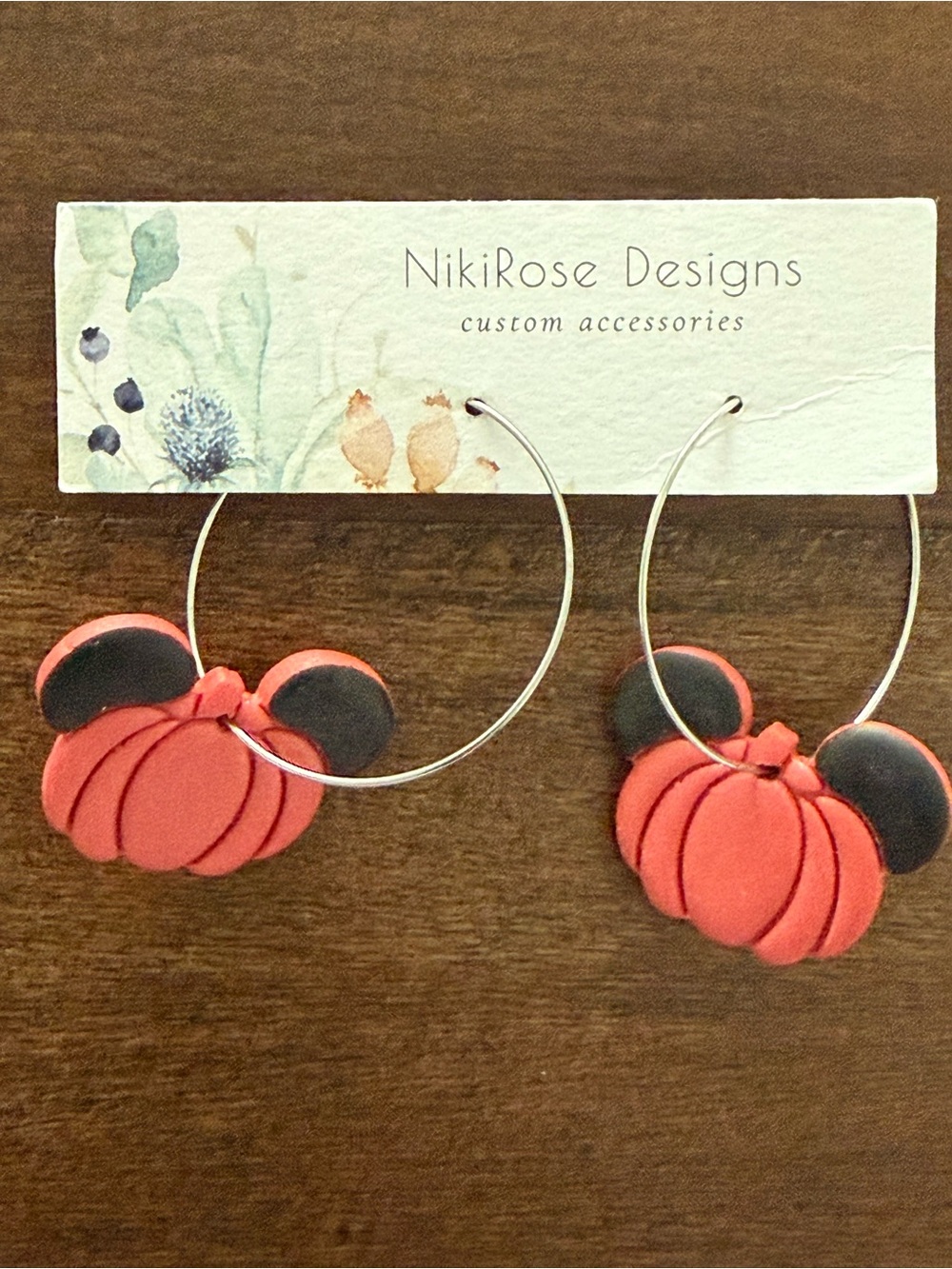 Pumpkin Mouse Hoop Earrings in Orange and Black